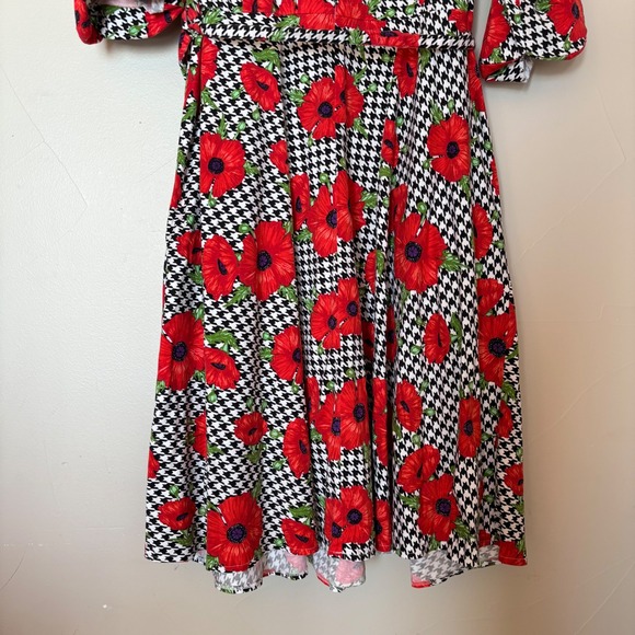Voodoo Vixen Pin Up Girl Houndstooth Poppy Belted Fit & Flare Dress SZ Plus 3X - Picture 8 of 14